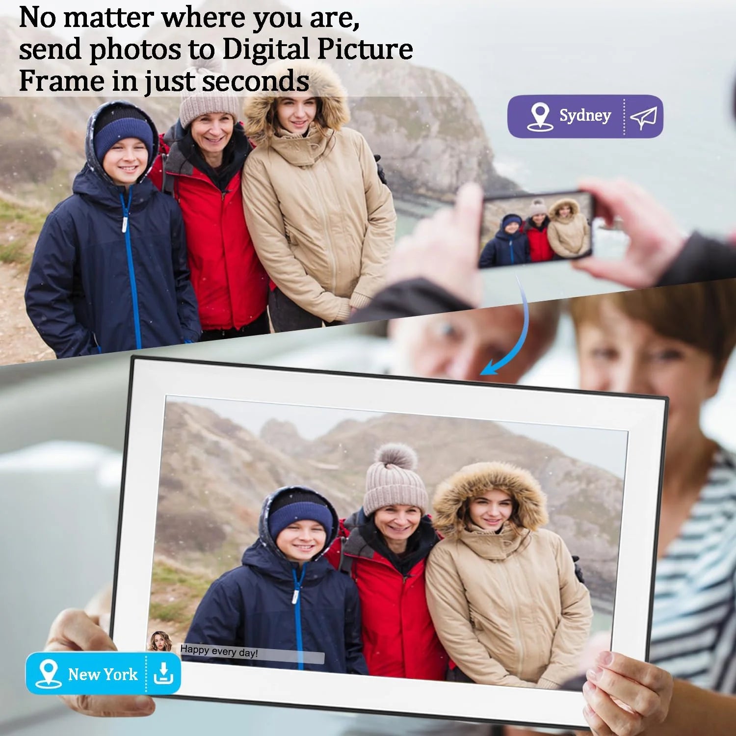 15.6" Wifi Digital Picture Frame 1920X1080 FHD IPS Touch Screen 32GB, Large Digital Frame Thanksgiving Gift