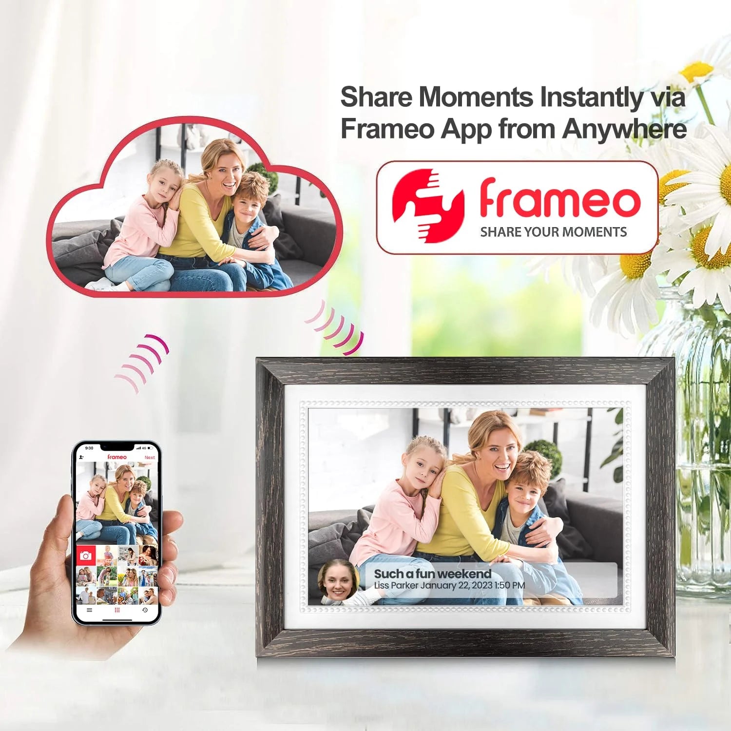10.1 Inch Digital Picture Frame 32GB Memory Wood Wifi Smart Frameo Digital Frame IPS Touch Screen Share Photos and Videos Supports Micro SD Card Gifts