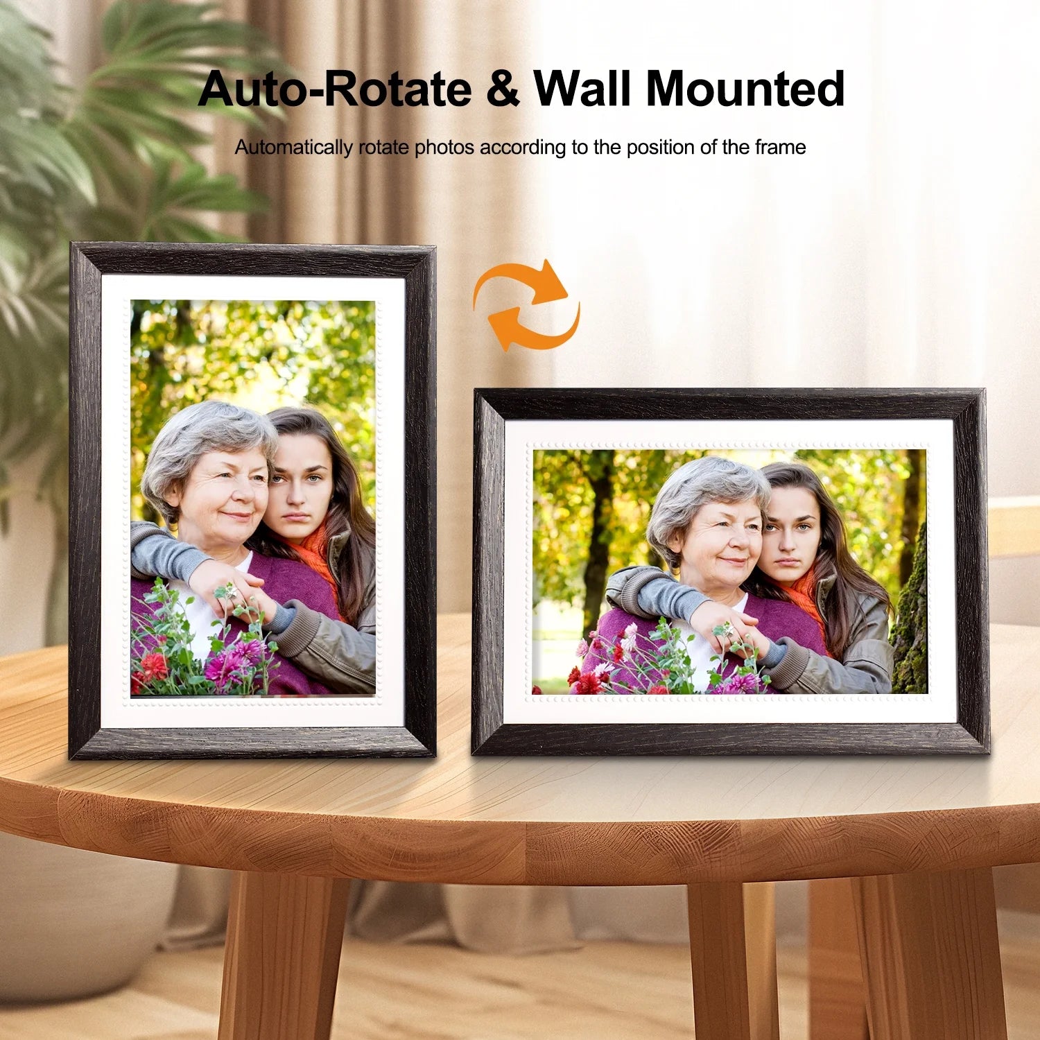 10.1 Inch Digital Picture Frame 32GB Memory Wood Wifi Smart Frameo Digital Frame IPS Touch Screen Share Photos and Videos Supports Micro SD Card Gifts