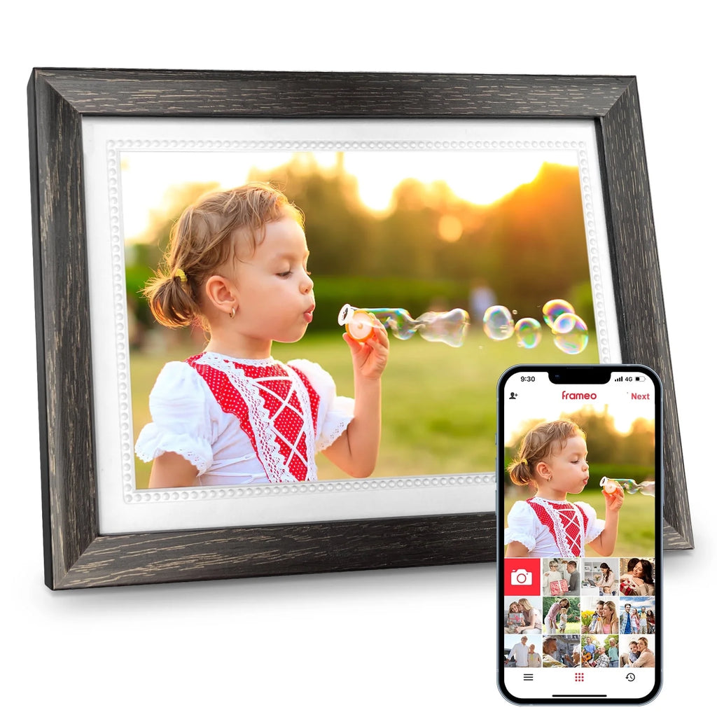 10.1 Inch Digital Picture Frame 32GB Memory Wood Wifi Smart Frameo Digital Frame IPS Touch Screen Share Photos and Videos Supports Micro SD Card Gifts