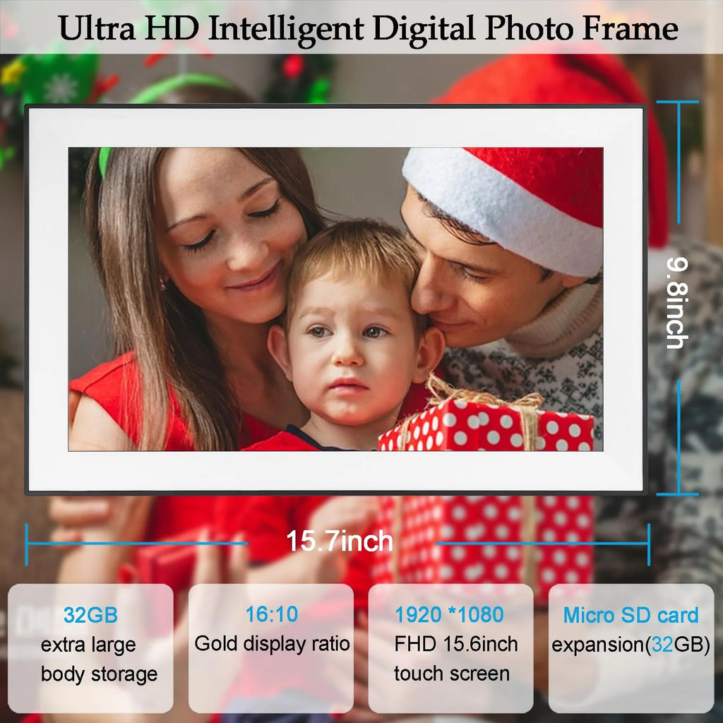 15.6" Wifi Digital Picture Frame 1920X1080 FHD IPS Touch Screen 32GB, Large Digital Frame Thanksgiving Gift